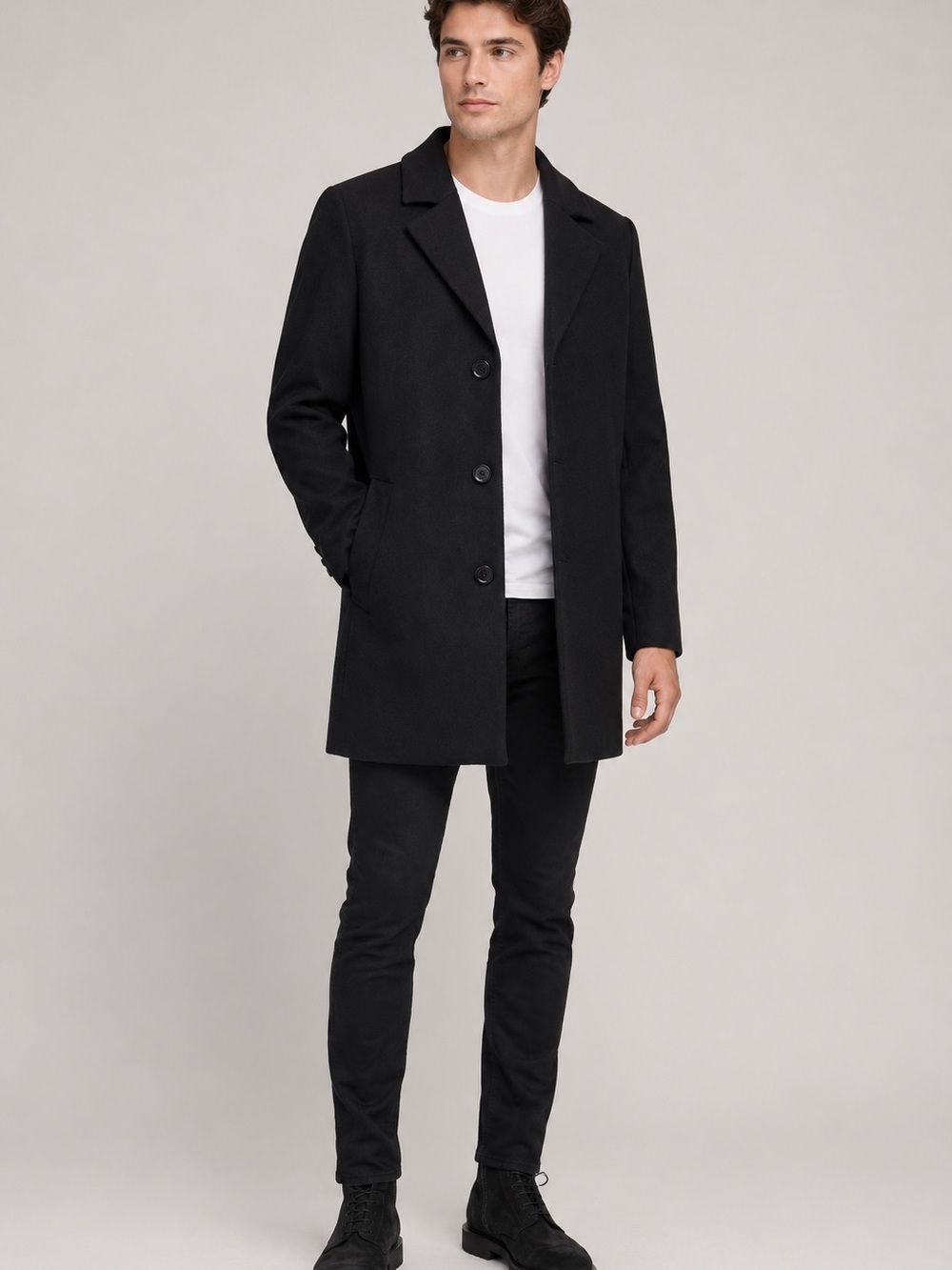 Kenneth Cole Men's Pea Coat Black Twill Coat MSRP $189